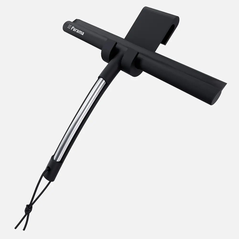 Tergivetro in silicone nero con anima in acciaio inox e gancio per box doccia | Tergi