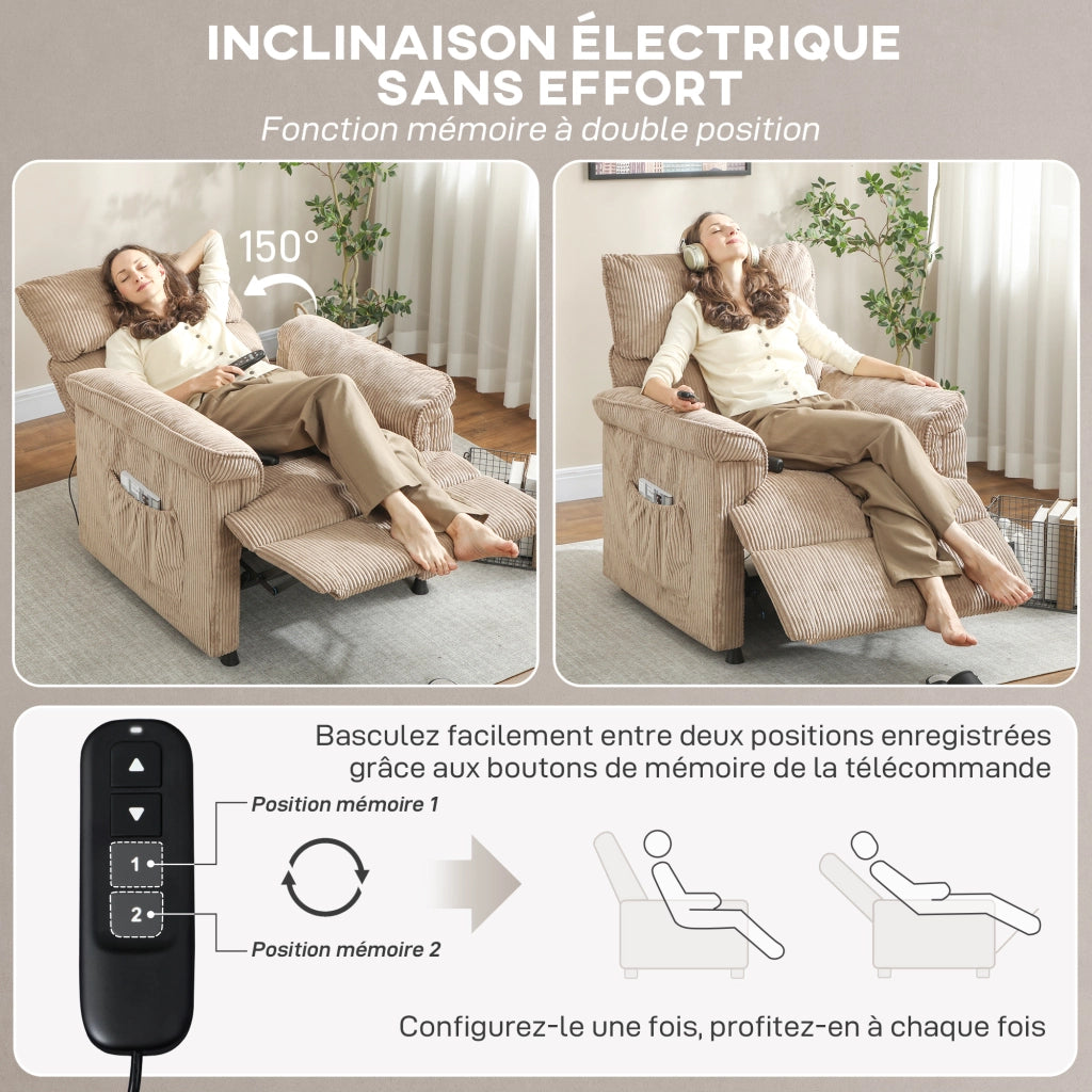 Poltrona relax elettrica massaggiante e riscaldante ¨C zephmum ¨C velluto coste marrone