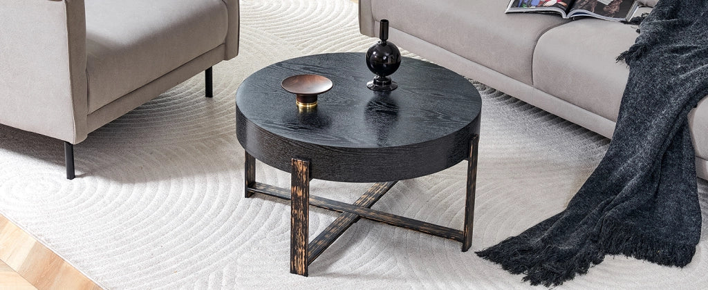 TAVOLINO ROTONDO DA SALOTTO 68 cm Nero in MDF e Metallo