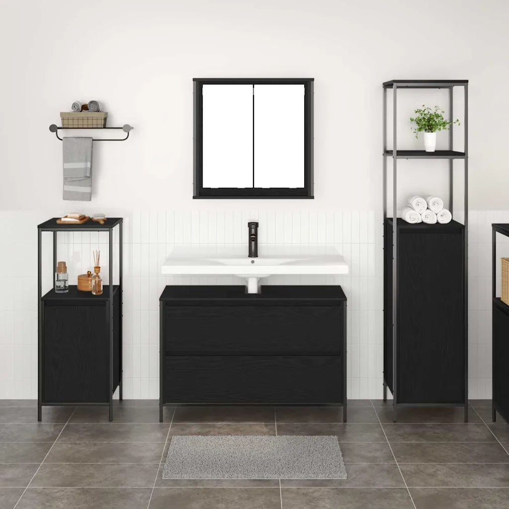 Set di mobili per il bagno 3 pcs Rovere Nero Legno multistrato 3328359