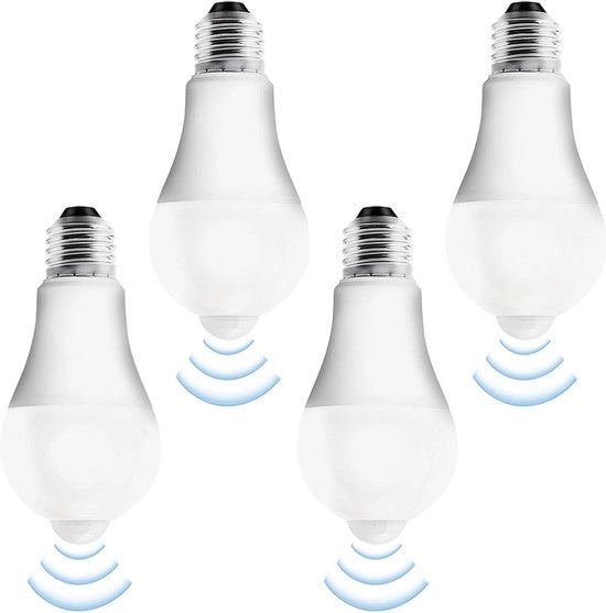 Lampada a LED con rilevamento movimento - E27 - 12 W - bianco freddo - 6500 K - sensore di luce - lampada a risparmio energetico - per garage, terrazza e balcone.