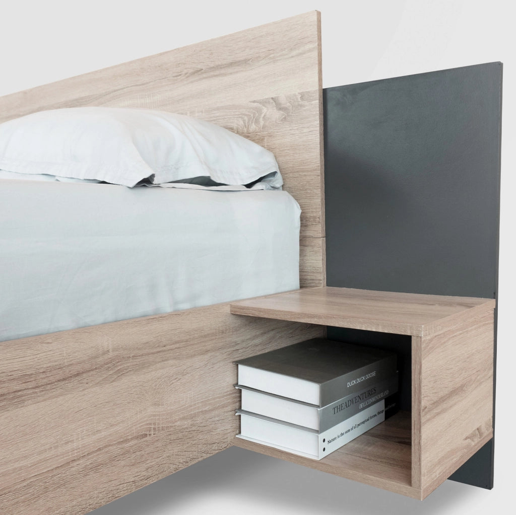 Letto matrimoniale 160x200 cm con 2 comodini; legno; Sonoma e grigio scuro
