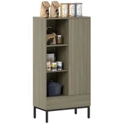 Credenza per Salotto Moderna con Porta Cassetto Ripiano Regolabile e 3 Scomparti Aperti 60x34x121 cm Naturale