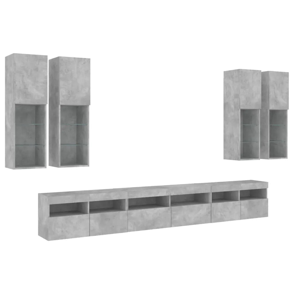 vidaXL Set Mobili TV a Muro 7 pz con Luci LED Grigio Cemento