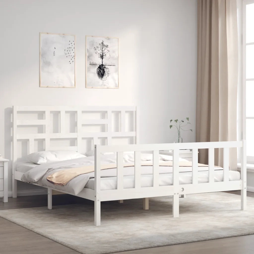 Giroletto senza Materasso-Struttura Letto Bianco 160x200 cm Legno Massello Pino 808501