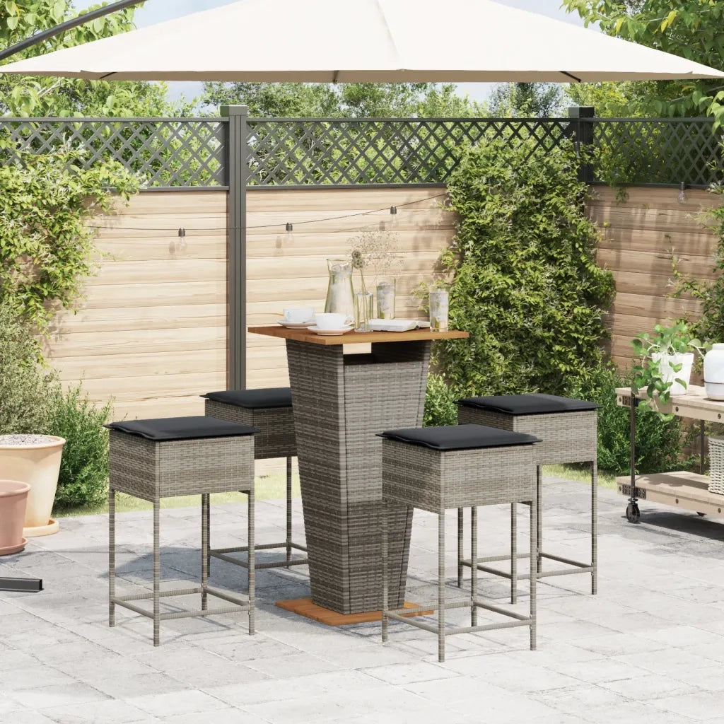vidaXL Set Bar da Giardino 5 pz con Cuscini in Polyrattan Grigio