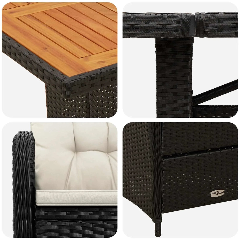 Set da pranzo per esterni 9 pz Nero e Bianco Crema polyrattan 3422374
