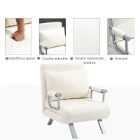 Poltrona Letto 2 in 1 con Schienale Inclinabile in 5 Posizioni, 65×69×82cm, Beige