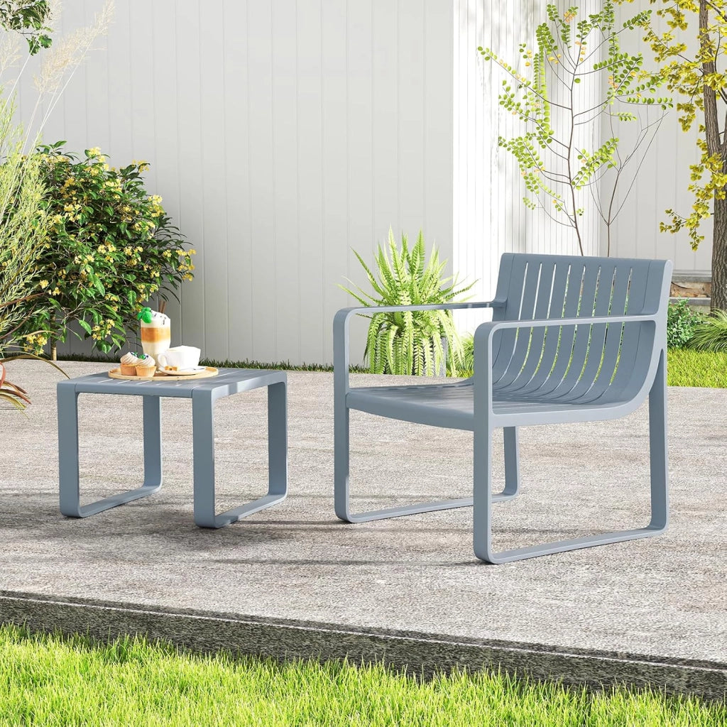 Set di sedie da giardino, 2 pezzi, resistenti alle intemperie, con sedie ergonomiche in PP e tavolino da caffè quadrato, per balcone e veranda