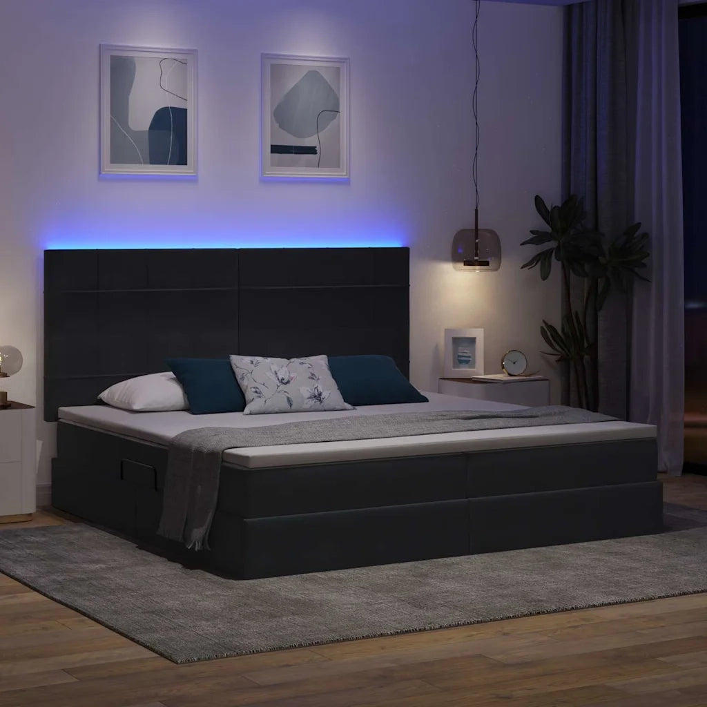 Letto con contenitore LED e materasso Grigio Scuro 200 x 200 cm