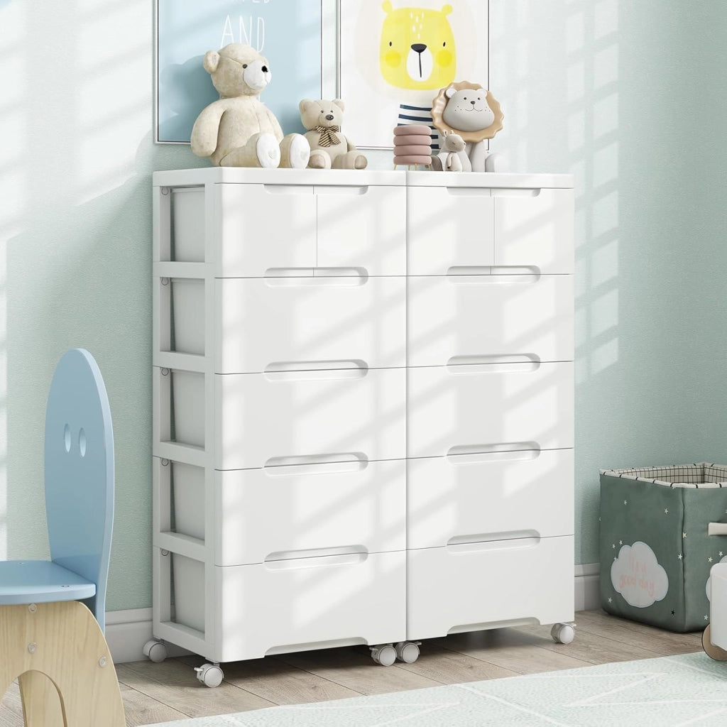 Carrello di Stoccaggio con Ruote, Cassettiera Verticale con Cassetti, Armadietto Contenitore di Stoccaggio, Organizzatore di Plastica per Casa Ufficio (5 cassetti)