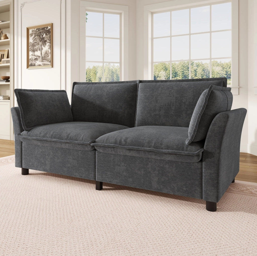 Divano modulare 2 posti 155 x 81 x 87 cm in chenille grigio
