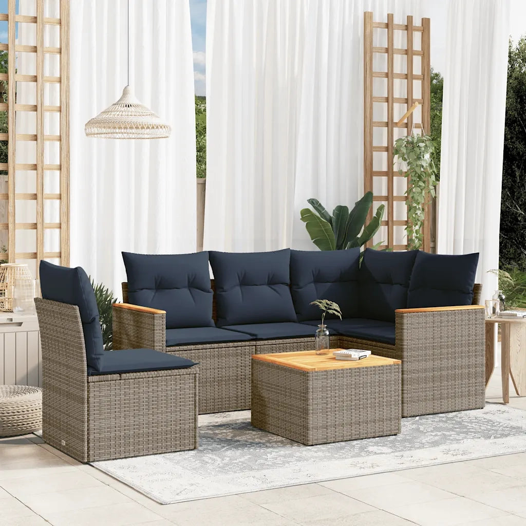Set Divani da Giardino 6 pz con Cuscini Grigio in Polyrattan 3225984