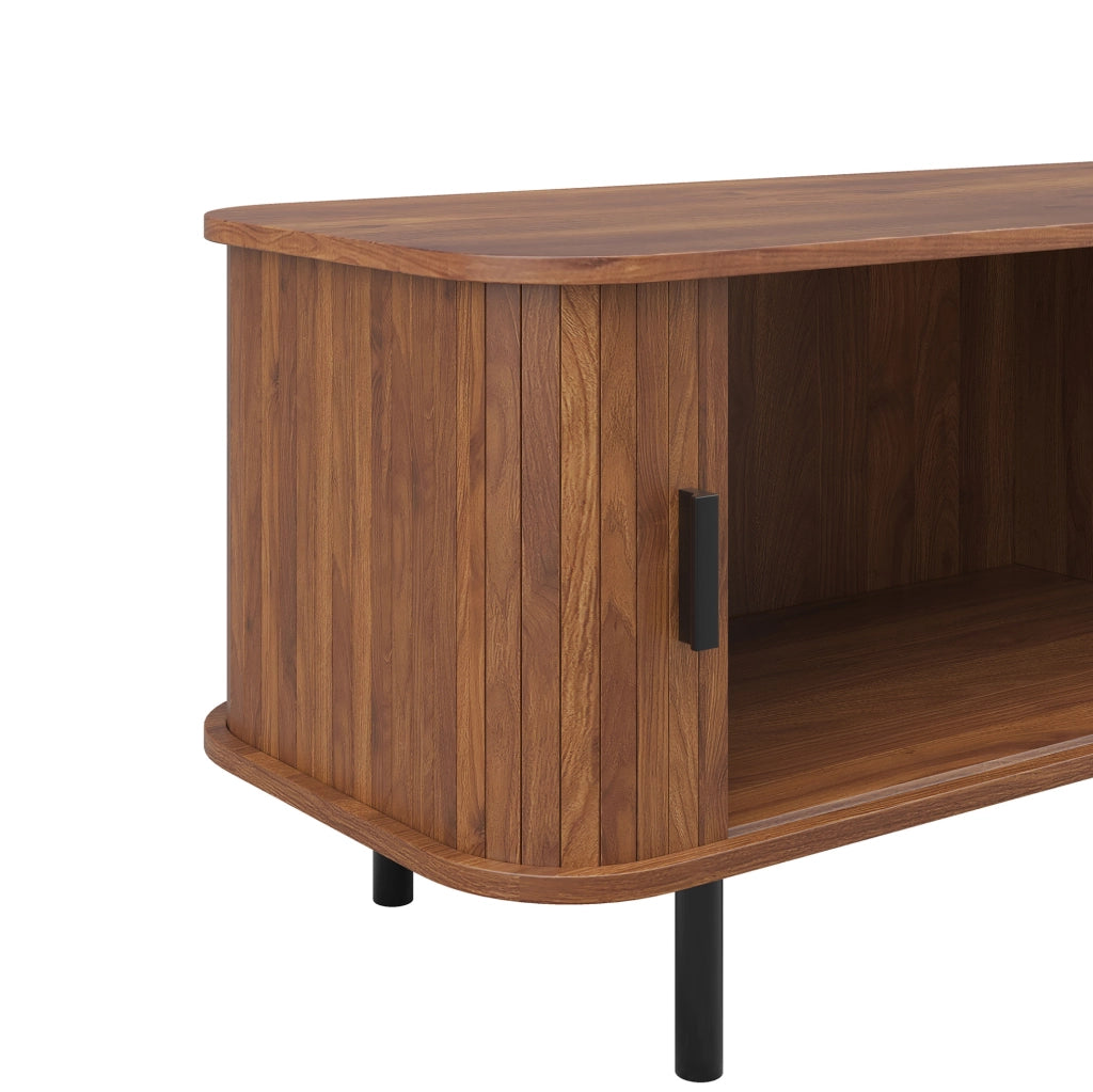 Tavolino da caffè 110x40x55 cm con porta scorrevole e vano a giorno in MDF e truciolare noce