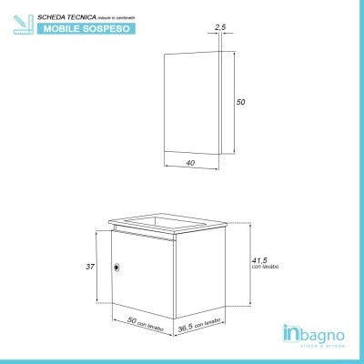 Mobile moderno salvaspazio bianco laccato 50x36,5 cm con anta