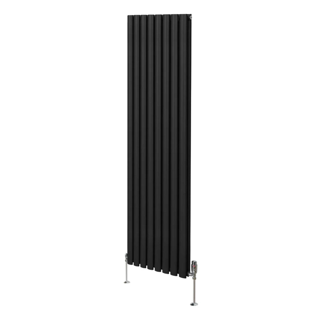 Radiatore a colonna ovale e valvole cromate TRV Designer Nero 1800mm x 480mm