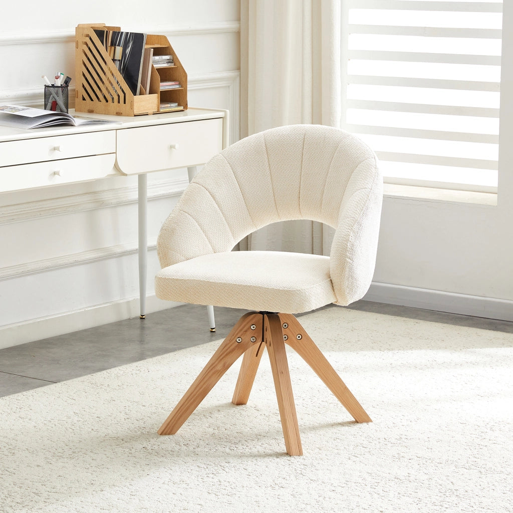 SEDIA Girevole 360° Set da 2 pezzi Tessuto bianco Legno massello 84 cm