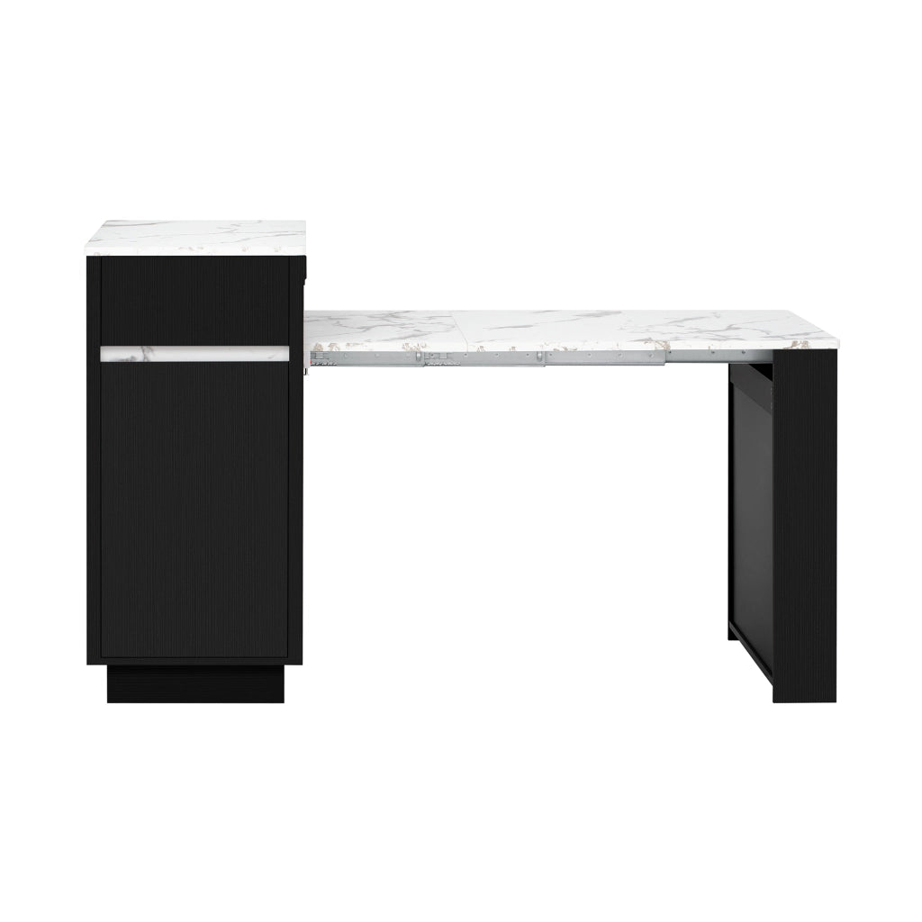 Isola Cucina Mobile con Tavolo Estensibile 154 cm; Illuminazione LED; Prese USB; Ripiani e Cassetti Nero