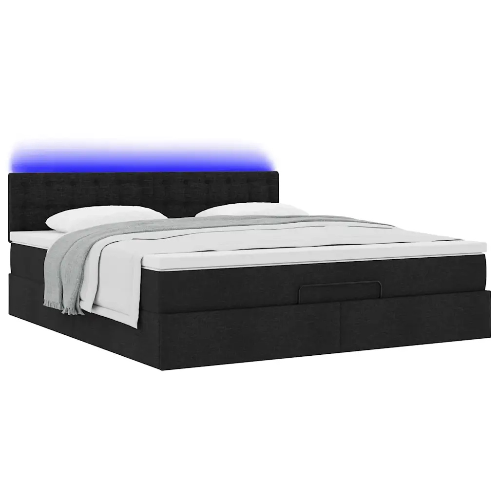 Struttura Letto Pouf con Materasso Nero 160x200 cm in Tessuto