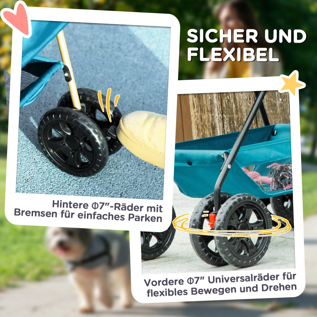 Carrello per Animali 3 in 1 Pieghevole con Ruote e Borsa ¨C zephmum ¨C Turchese