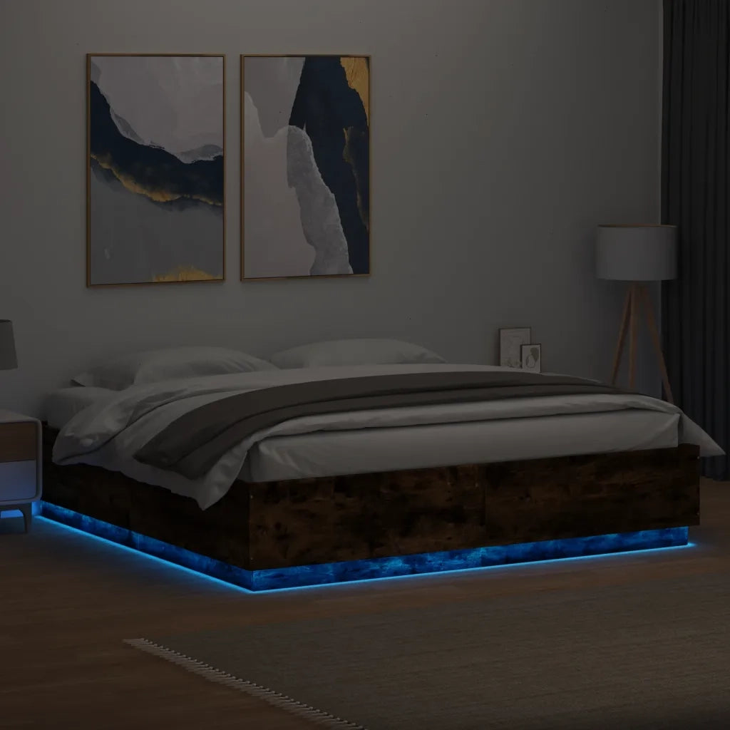 Giroletto con Luci LED Rovere Fumo 200x200 cm Legno Multistrato 3209587