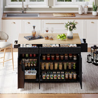 Isola cucina 6 ruote - Xylo - 137x89x45cm nero 2 cassetti