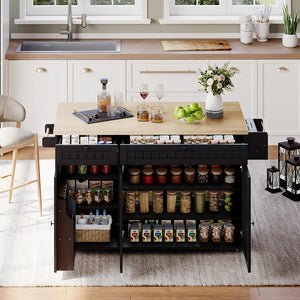 Isola cucina 6 ruote - Xylo - 137x89x45cm nero 2 cassetti