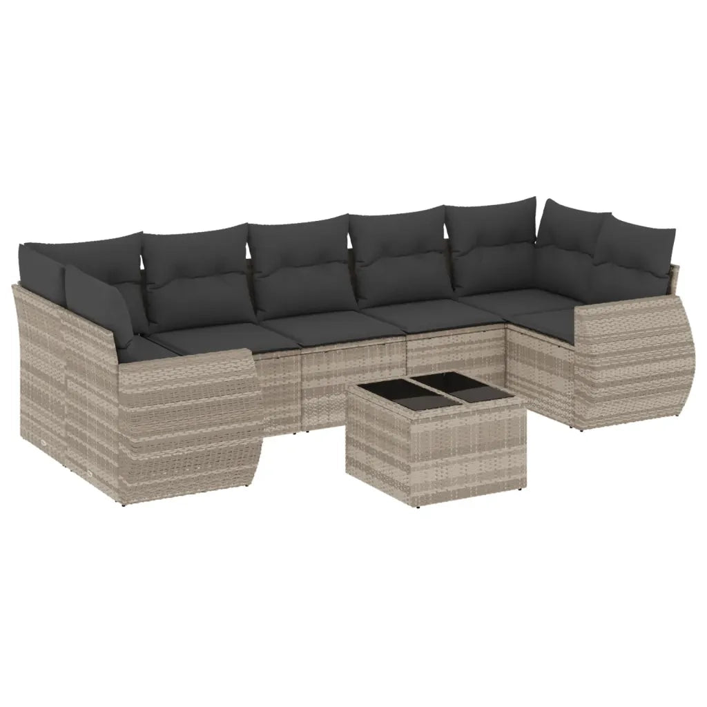 Set Divano da Giardino 8pz con Cuscini Grigio Chiaro Polyrattan