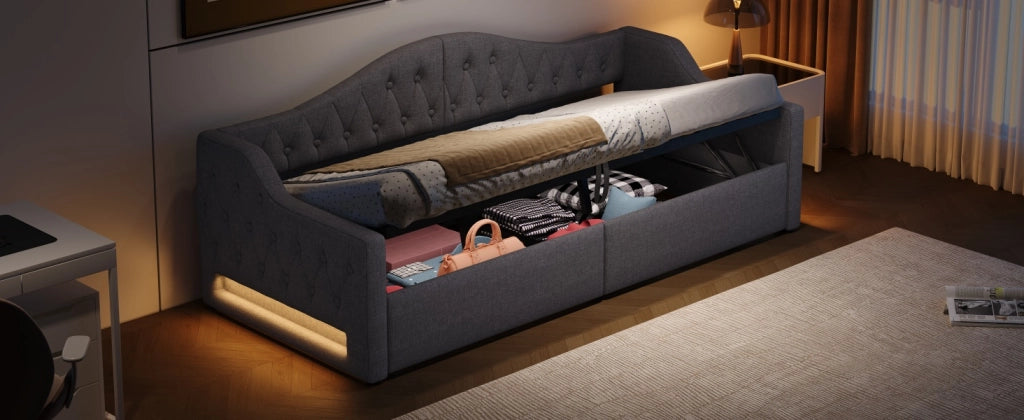 Letto giorno 90x200 LED stivaggio grigio