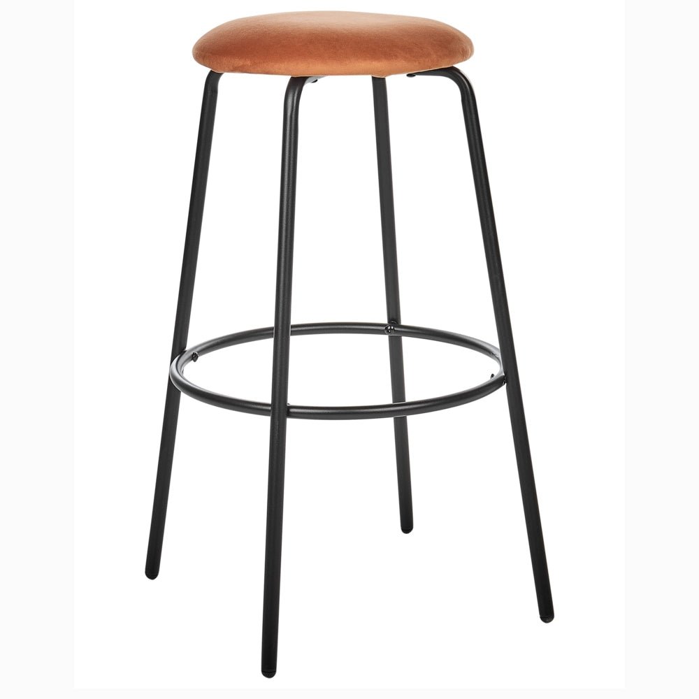Set di 2 sgabelli da bar in velluto arancione gambe in acciaio senza braccioli soggiorno salotto stile moderno