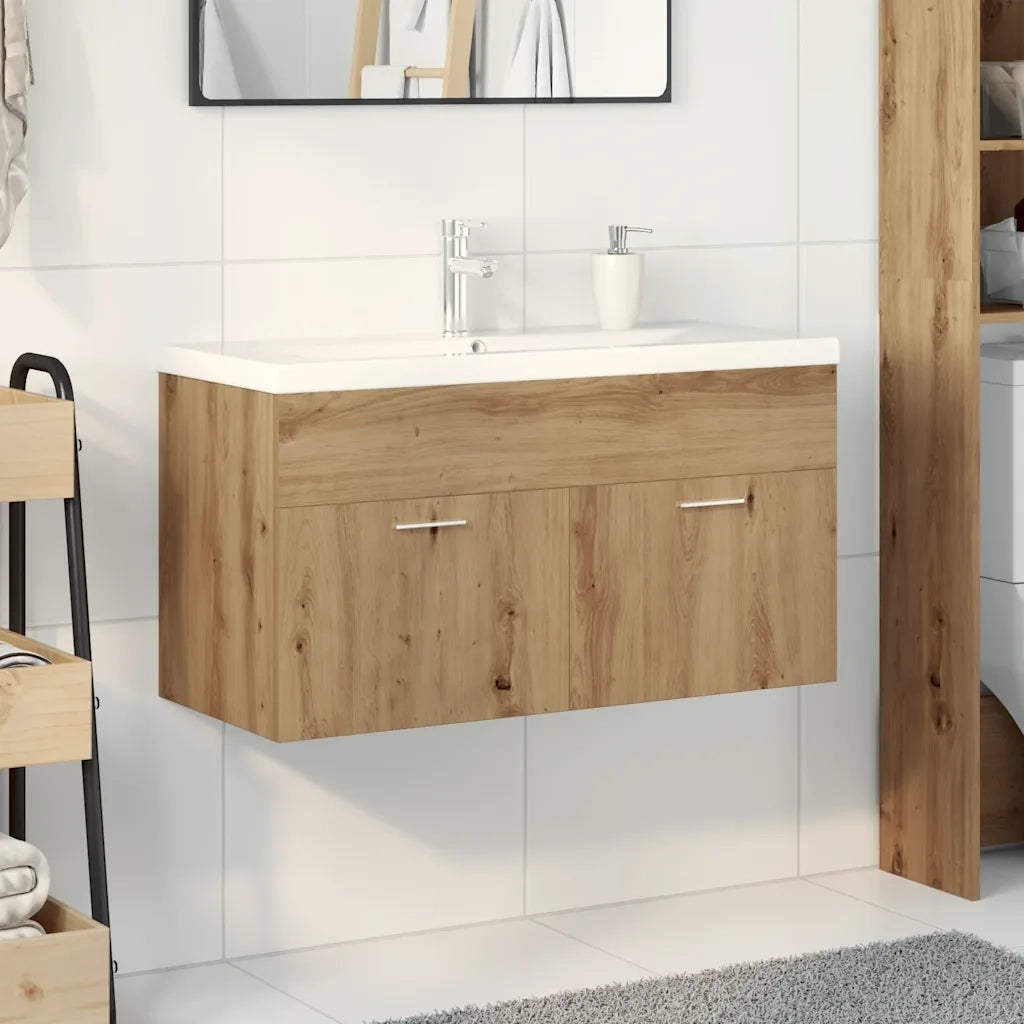 Mobile Bagno Lavabo | Armadio Lavabo Integrato Rovere Artigianale in Truciolato