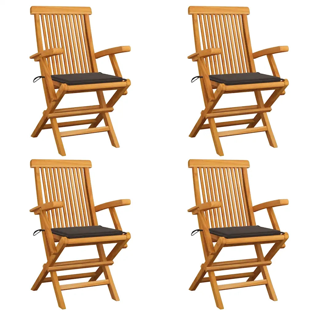 Sedie da Giardino e Cuscini Grigio Talpa 4 pz Massello di Teak cod mxl 7246