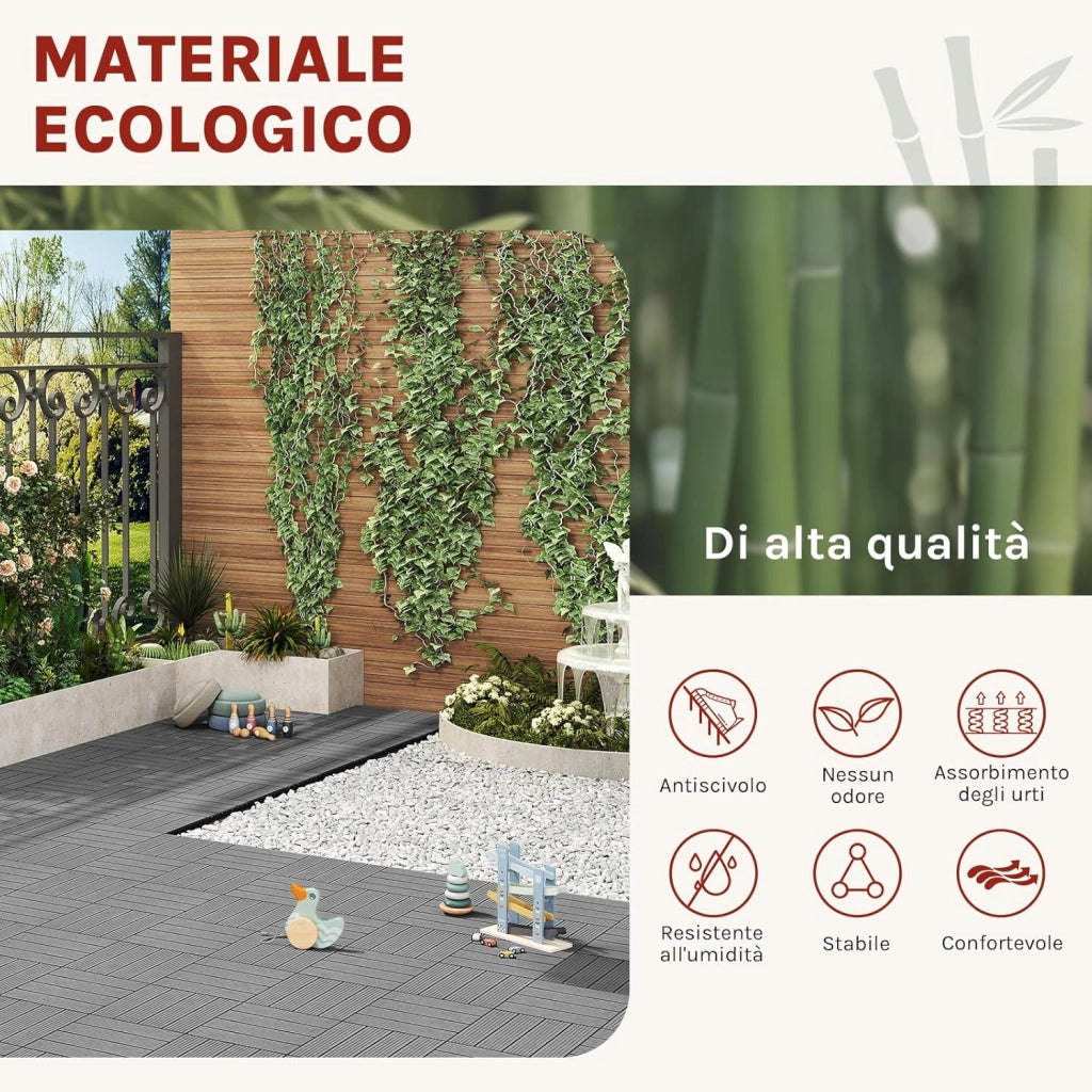 Piastrelle per Pavimenti da Esterno Balcone/Giardino/Terrazza Pavimentazione ad Incastro in WPC, Legno Composito, con 22 Pannelli da 30x30 cm Grigio Chiaro