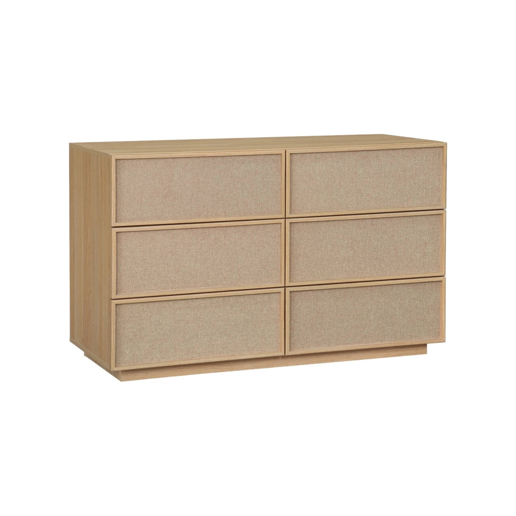 Cassettiera decorativa in legno e tessuto con 6 cassetti, marrone