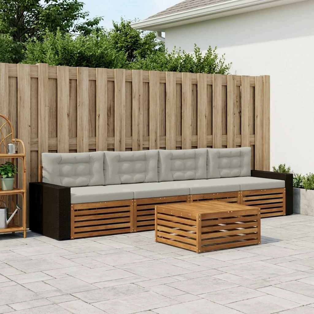 Set di divani da esterno 5 pz Naturale e Grigio Chiaro 3383004