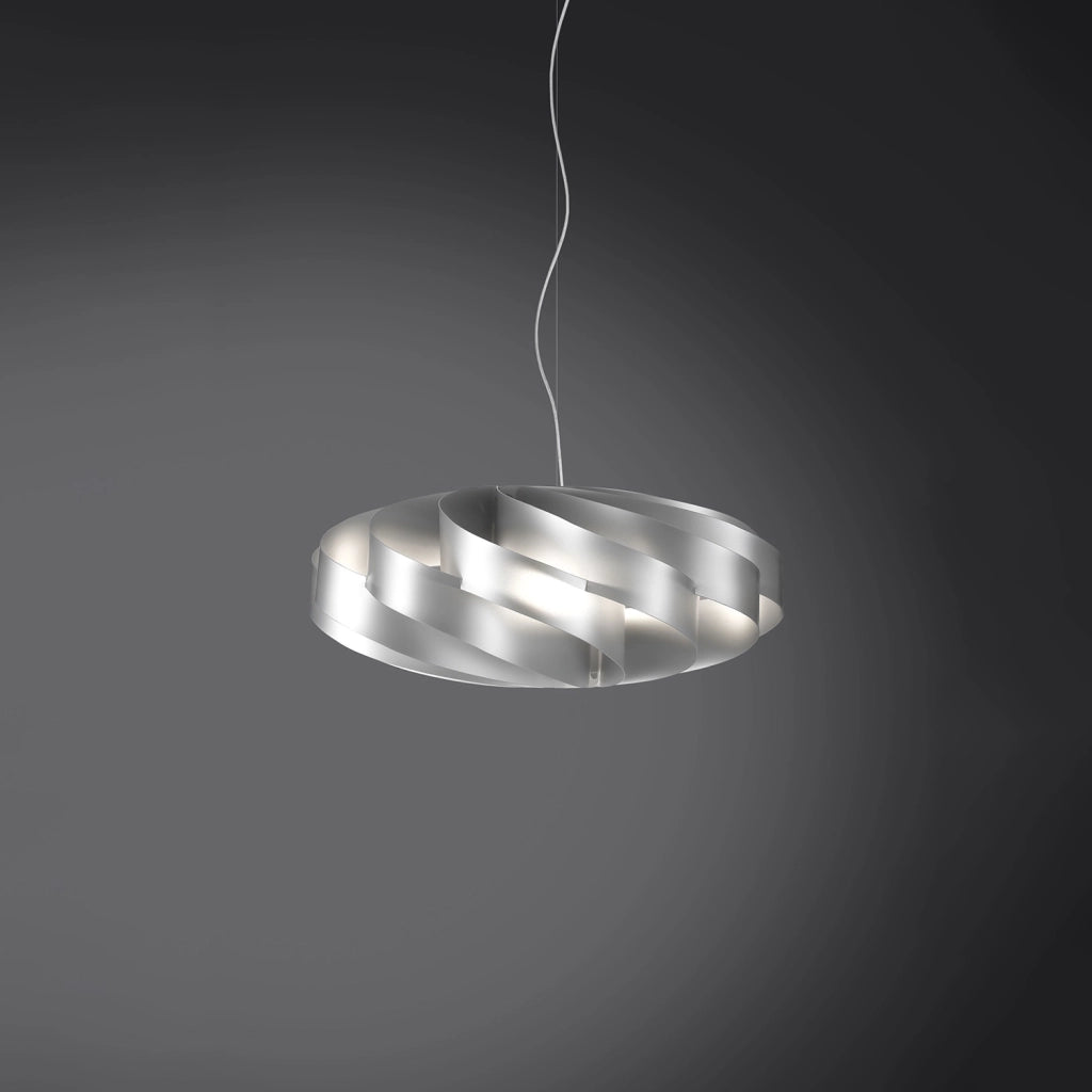 Sospensione Moderna Flat Polilux ® Argento E Metallo Cromo 1 Luce E27 D60Cm