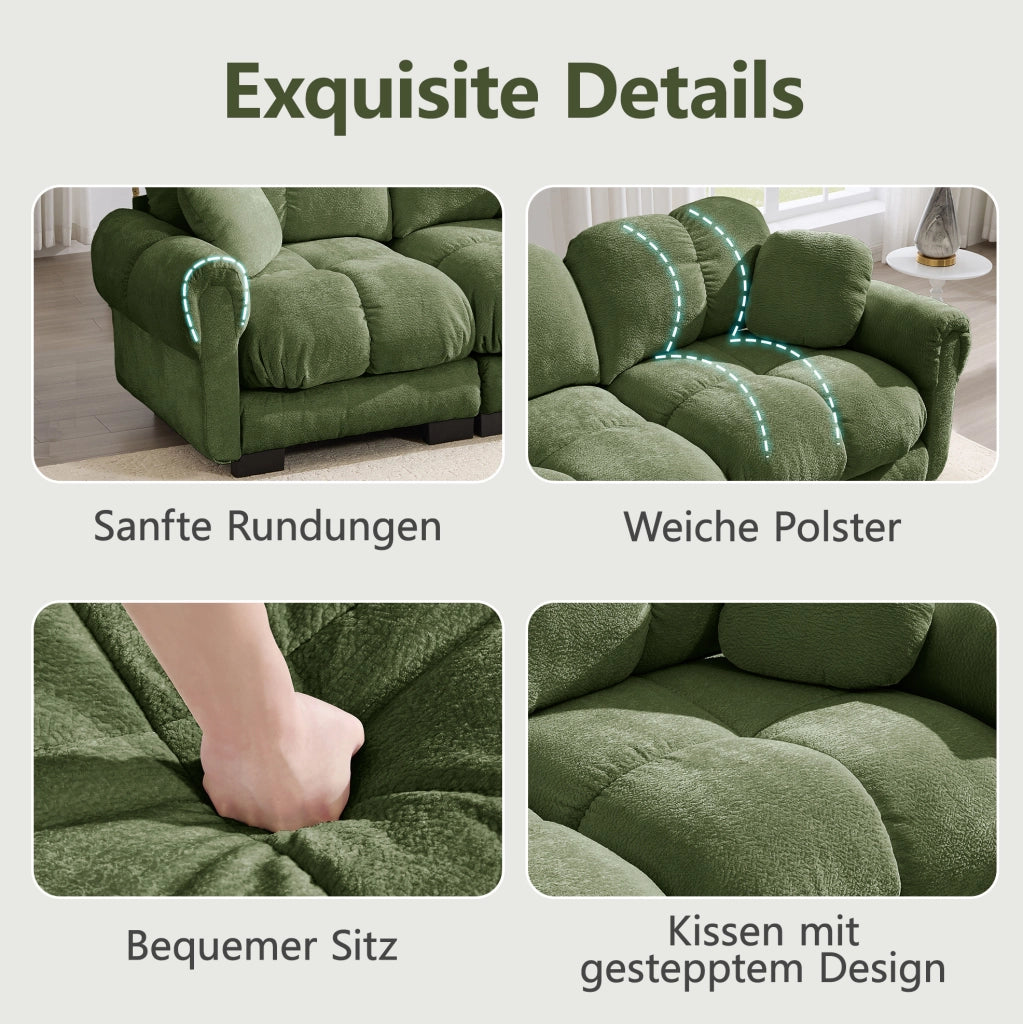 Divano modulare 2 posti 190x149x90 cm in ciniglia con cuscino mobile; verde