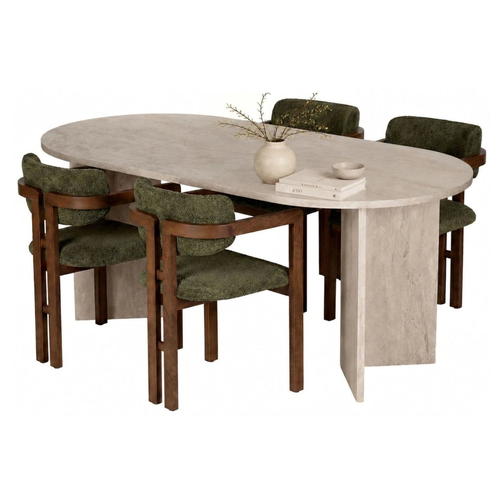 Noharoha, set Tavolo e Sedie 6 Posti, Beige Marmo