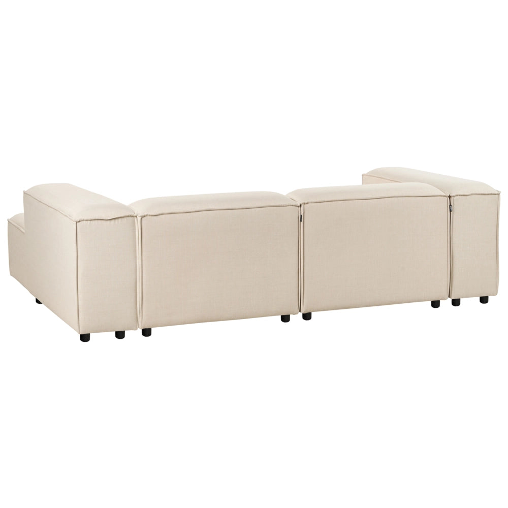 Divano modulare moderno angolare a 3 posti lato sinistro con ottomana in poliestere Beige Gambe nere Soggiorno moderno