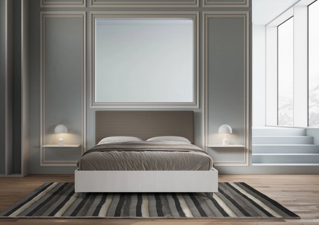 Letto Matrimoniale 160x200 cm con Rete e Contenitore Alzata Comoda Struttura Bianco Frassico e Testata in Similpelle
