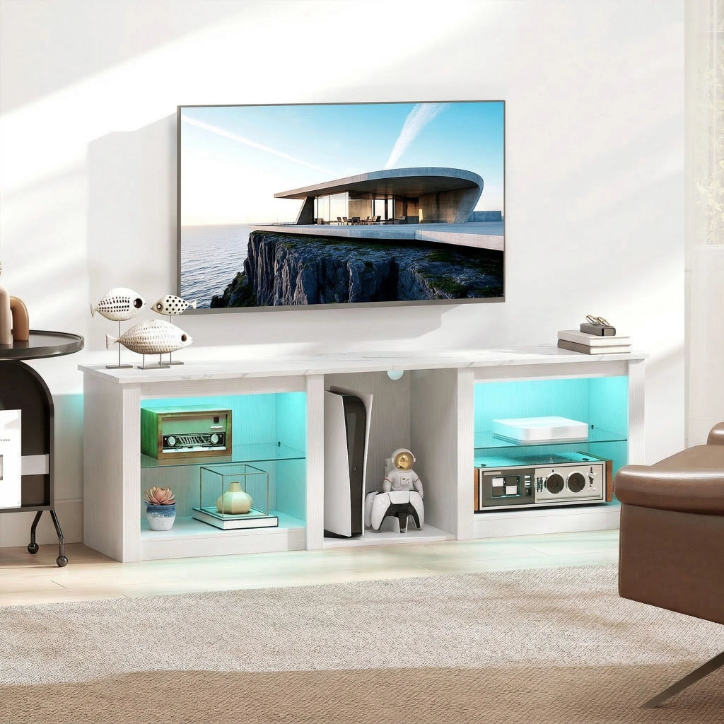 Mobile TV con luci LED e ripiani in vetro regolabili per TV fino a 70 pollici ¨C zephmum ¨C bianco 160cm