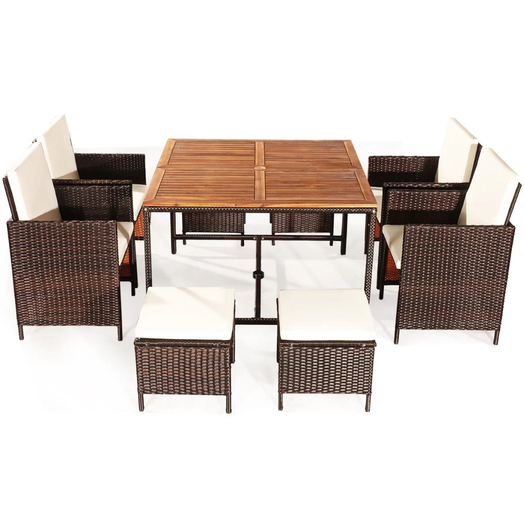 Set di mobili da giardino impilabili da 9 pezzi 110 x 110 x 75 cm comfort ottimale design classico in rattan PE bianco 20_0013441
