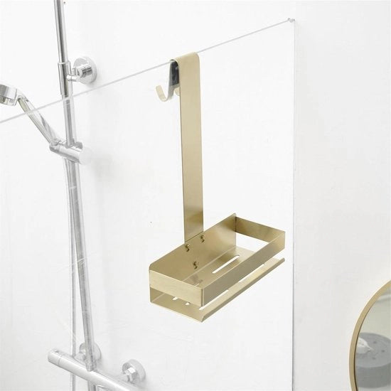 Plancia doccia in acciaio inossidabile con ganci per porta vetrata senza cornice - Supporto per shampoo doccia da appendere senza perforare