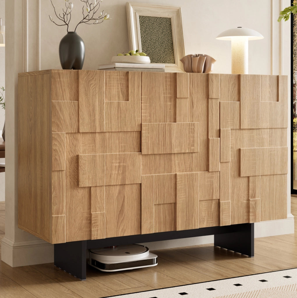 Credenza moderna 3 ante con ripiani regolabili, effetto legno e nero, 105 cm
