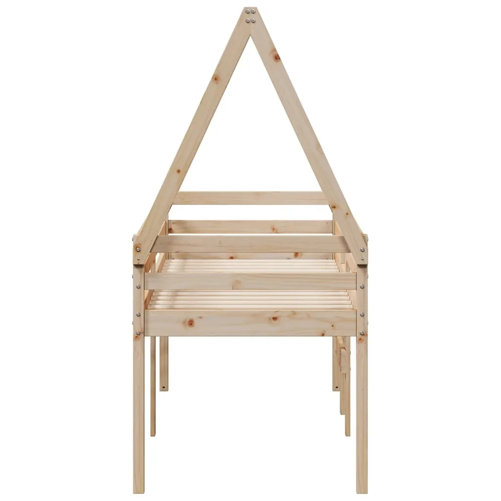 Letto a Soppalco con Tetto 75x190 cm in Legno Massello di Pino