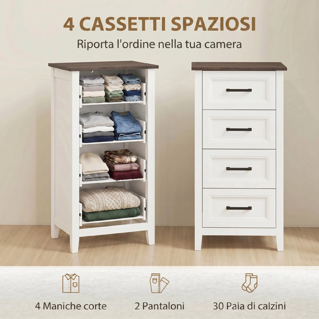 Cassettiera con 4 Cassetti. Mobile Alto per Camera da Letto e Soggiorno