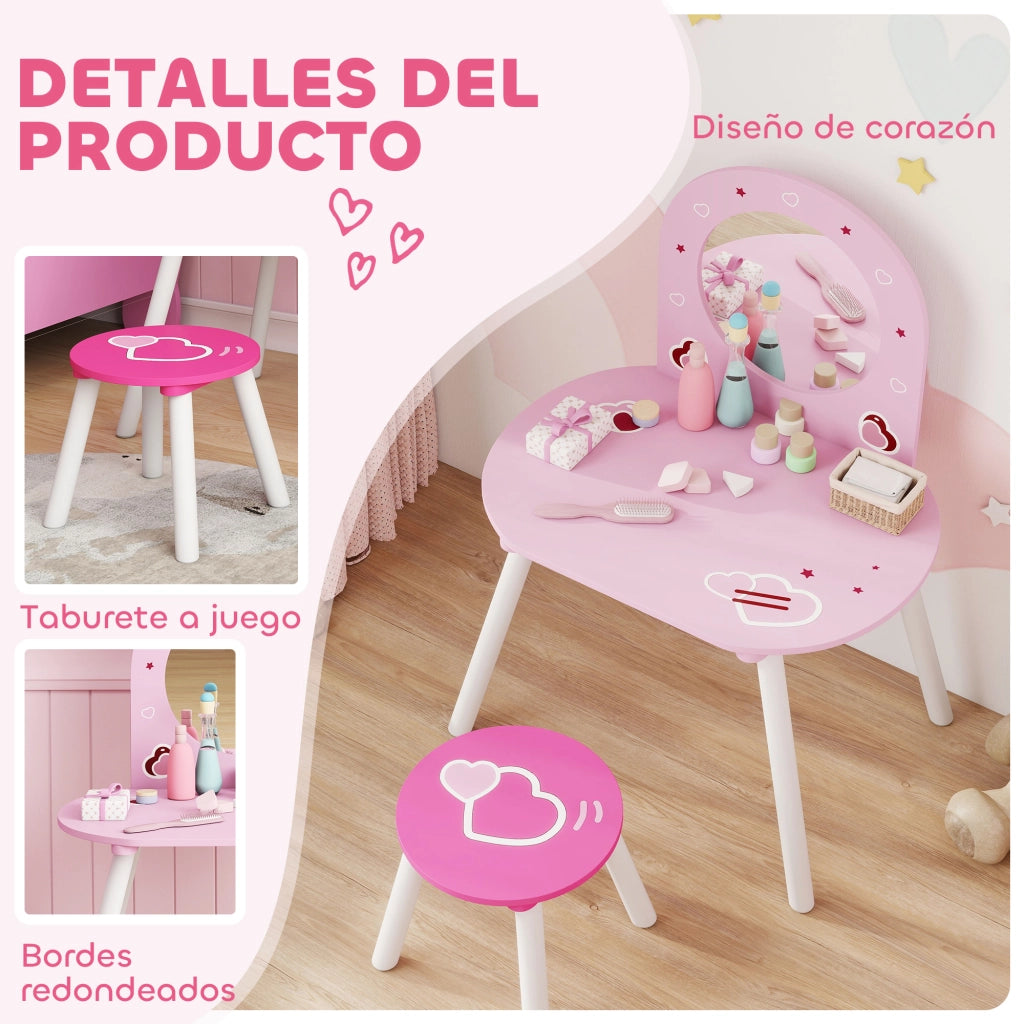 Tocador Bambini con Specchio e Sgabello ¨C Zephmum ¨C Rosa 3-6 Anni