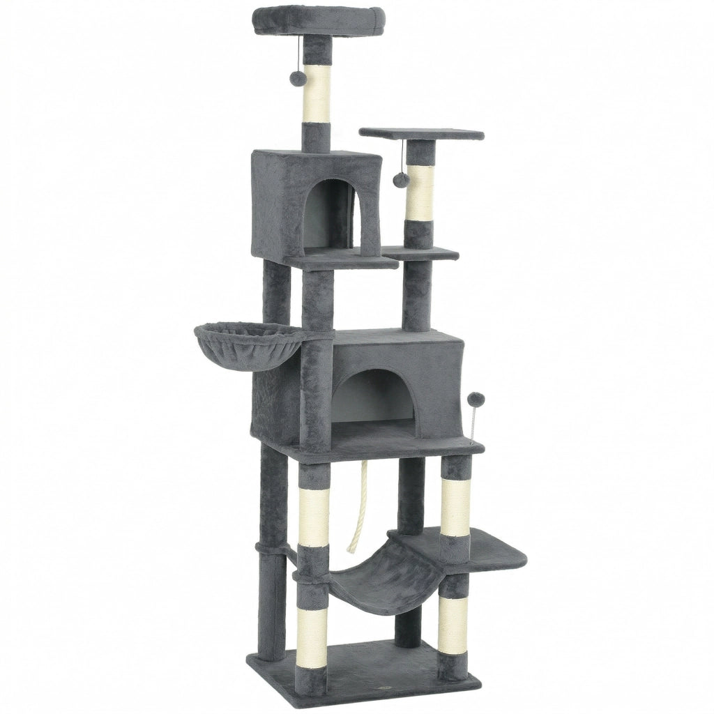 Tiragraffi per Gatti con Piattaforma, Torre e Cuscino ¨C Zephmum ¨C 60x48x202 cm Grigio