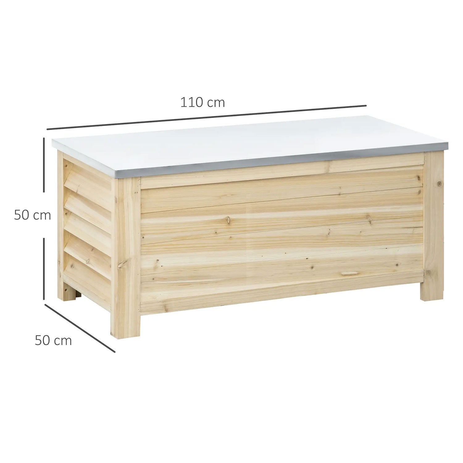 Baule da Esterno 110x50x50 cm Capacità da 155L con Coperchio e 2 Ammortizzatori in Metallo e Legno