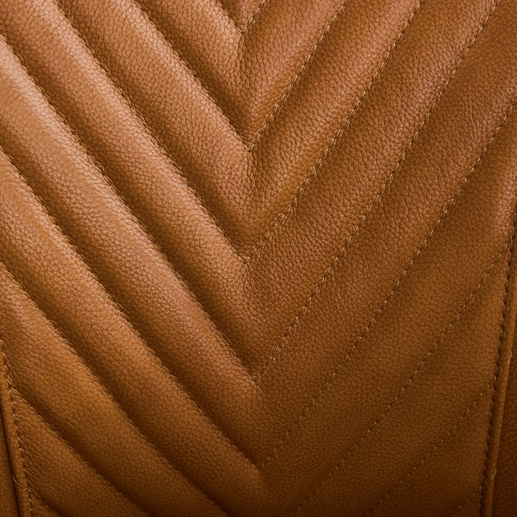 Poltrona Sedia da Pranzo con Cuciture Diagonali e Struttura Stabile, in Pelle e Legno, Marrone Chiaro